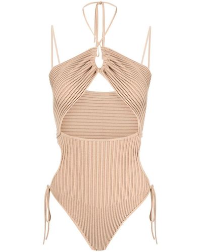 ANDREADAMO Ribbed-knit Cut-out Bodysuit - White