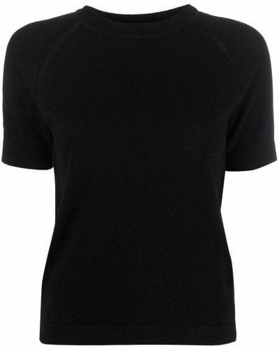 Barrie Short-sleeve Cashmere Top - Black