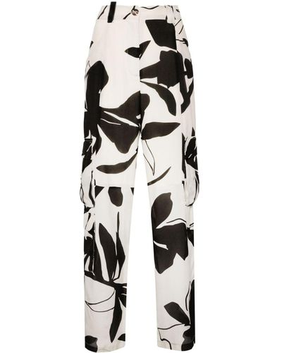 Liu Jo Abstract-print Silk Cargo Trousers - Wit