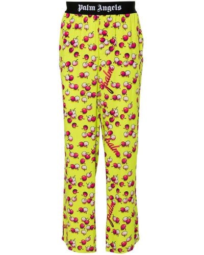 Palm Angels Cherry-print Trousers - Yellow