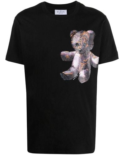 Philipp Plein T-shirt en coton à imprimé ourson - Noir