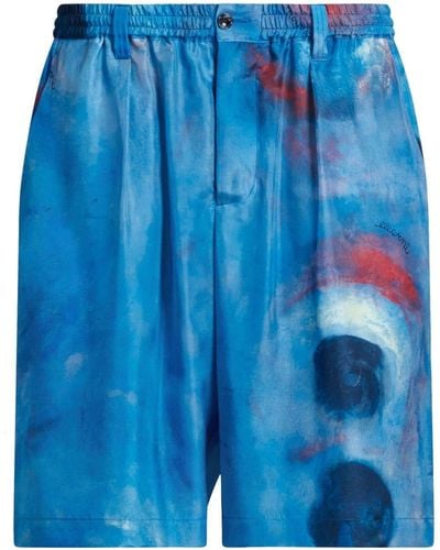 Marni Painterly-print Silk Shorts - Blue