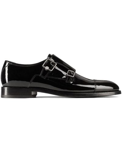 Jimmy Choo Finnion Leather Monk Shoes - Black