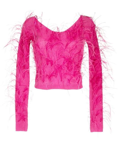 Cult Gaia Ostrich-feather Ribbed Sweatshirt - Pink