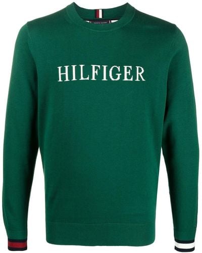 Tommy Hilfiger Intarsia-knit Logo Crew-neck Sweater - Green