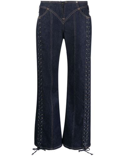 Jean Paul Gaultier Jean taille basse à détail de laçage - Bleu