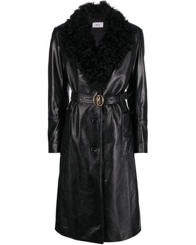 Bally Cappotto di pelle con bordo in shearling - Nero