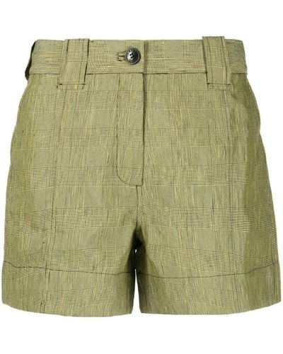 Ganni Checked Tailored Shorts - Yellow