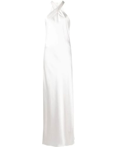 Galvan London Monaco Crossover-neck Silk Gown - White