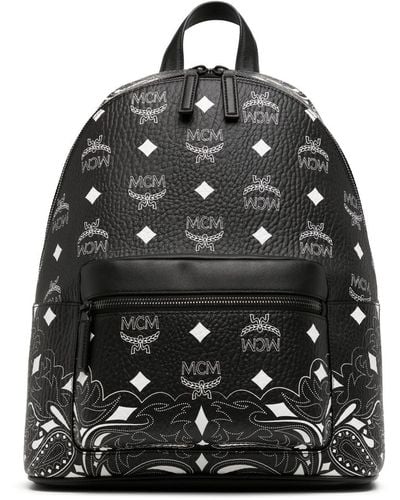 MCM Medium Stark Bandana Monogram Backpack - Black