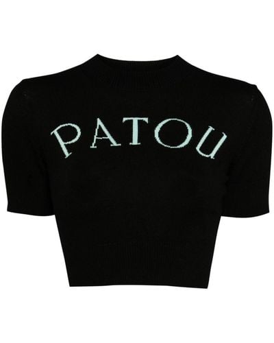 Patou Logo-jacquard knitted cropped top - Schwarz