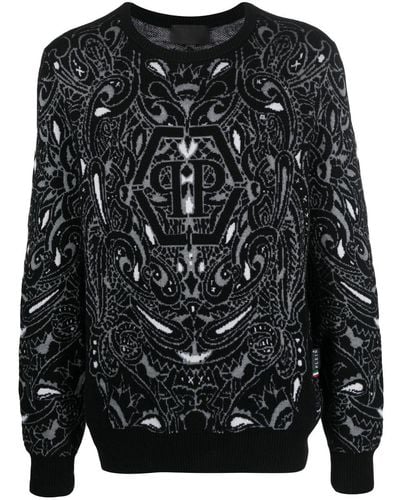 Philipp Plein Paisley-print Cashmere-silk Sweater - Black