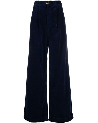 Mother Wide-leg Belted Corduroy Trousers - Blue