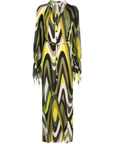 Emilio Pucci Moire-print Maxi Shirt Dress - Metallic