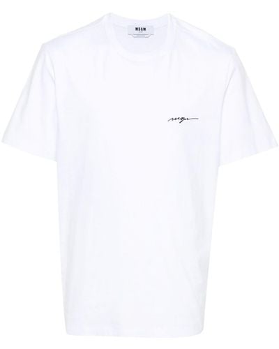 MSGM T-shirt en coton à logo brodé - Blanc