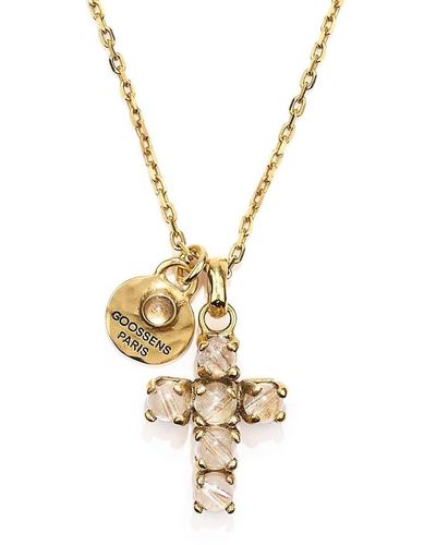 Goossens Quartz-embellished cross-pendant necklace - Metallizzato