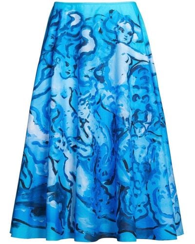 Marni Painterly-print A-line Skirt - Blue