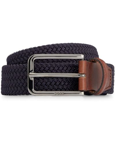 BOSS Logo-engraved Interwoven Belt - Blue