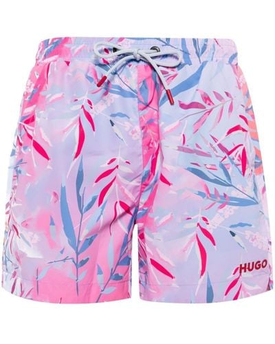 HUGO Floral-print Swim Shorts - Pink