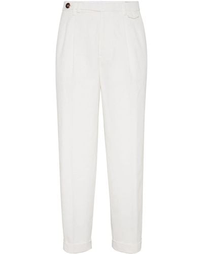 Brunello Cucinelli Pantalones ajustados de talle medio - Blanco