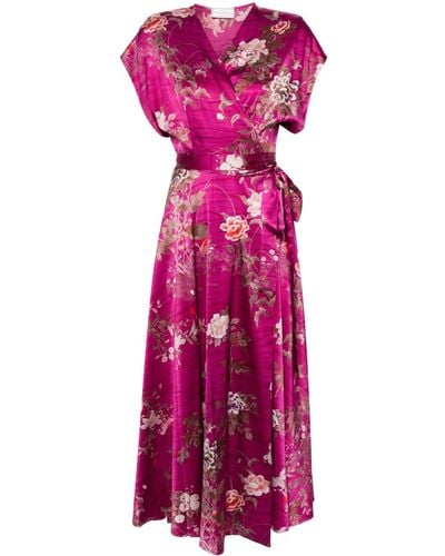 Pierre Louis Mascia Floral-print Satin Dress - Purple