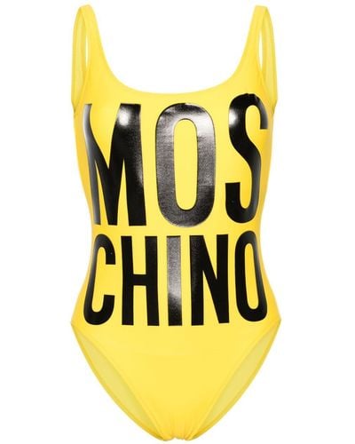 Moschino Rückenfreier Badeanzug mit Logo-Print - Gelb