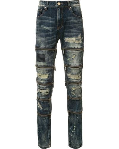 God's Masterful Children Zipped Ripped Skinny Jeans - Blue