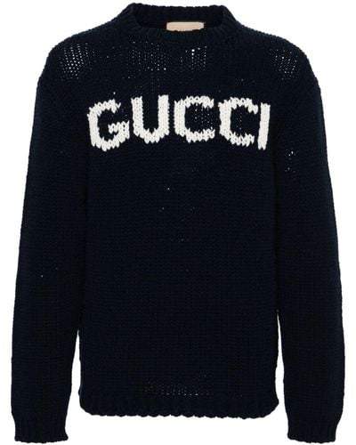 Gucci ロゴインターシャ セーター - ブルー