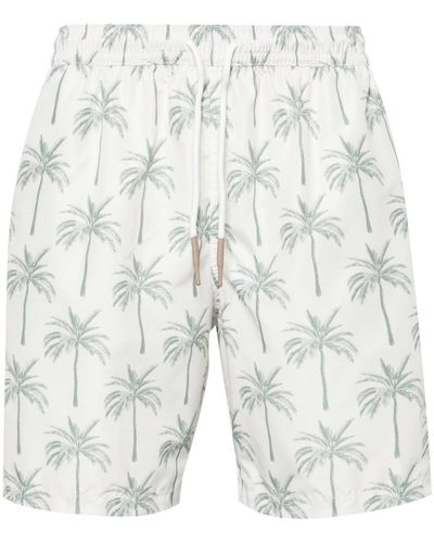 Eleventy Palm-tree Printed Swim Shorts - White