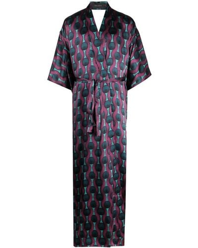 OZWALD BOATENG Printed Silk Kimono Dress - Blue
