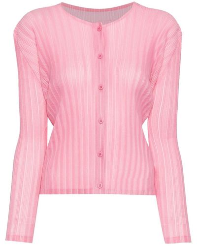Pleats Please Issey Miyake Button-down Pleated Cardigan - Pink