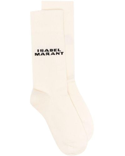 Isabel Marant Chaussettes à logo en intarsia - Blanc