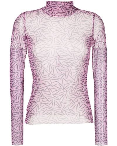 Viktor & Rolf Semi-Sheer Logo-Print Top - Pink