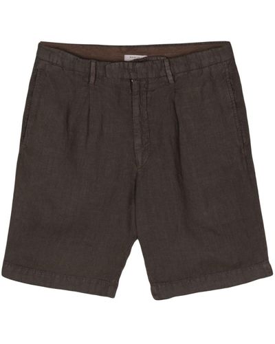 Boglioli Pleated Linen Chambray Shorts - Gray
