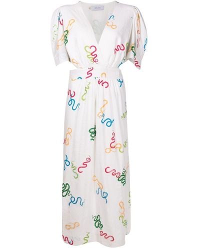 Isolda Lina Kleid mit Schlagen-Print - Weiß