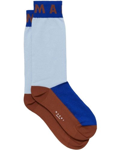 Marni Chaussettes colour block à logo imprimé - Bleu