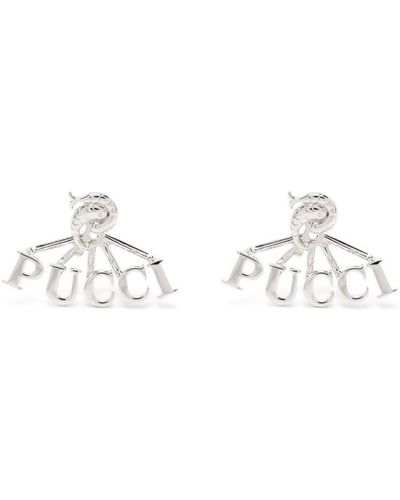 Emilio Pucci P Logo Earrings - White
