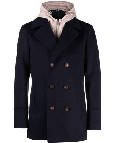 Eleventy Hooded Double-breasted Peacoat - Blue