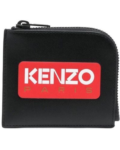 KENZO Porte-monnaie en cuir à logo imprimé - Rouge