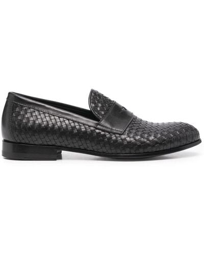 SCAROSSO Delfina Woven Leather Loafers - Black