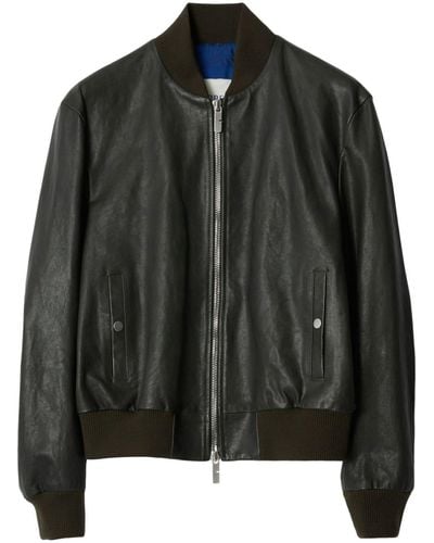 Burberry Zipped Leather Bomber Jacket - Black