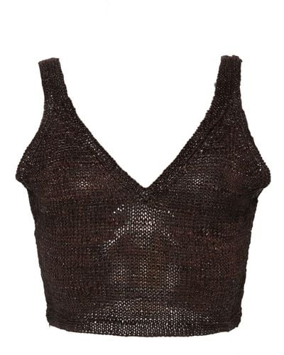 Dragon Diffusion Knitted Leather Cropped Top - Brown