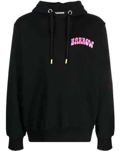 Barrow Logo-flocked Cotton Hoodie - Black