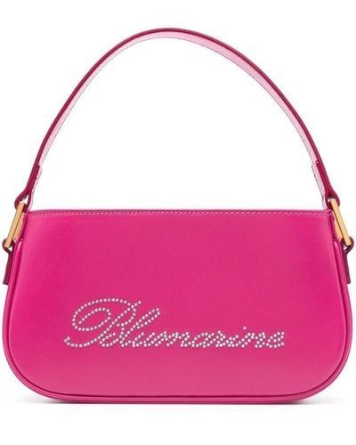 Blumarine Rhinestone-logo Leather Shoulder Bag - Pink