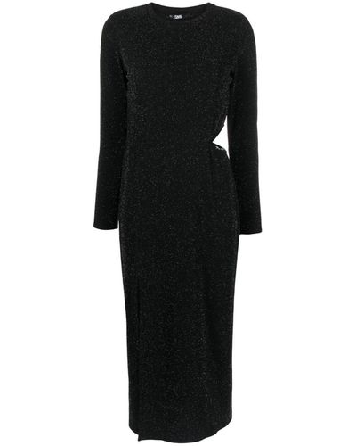 Karl Lagerfeld Long-sleeve Lurex Midi Dress - Black