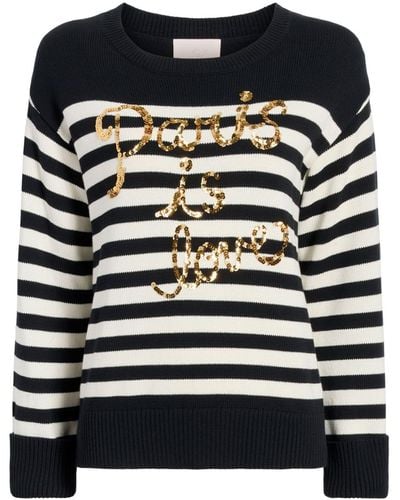 Cinq À Sept Paris Is Love Striped Sweater - Black