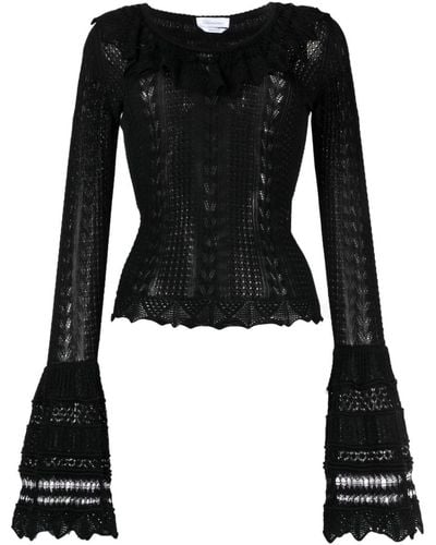Blumarine Long-sleeve Ruffled Knitted Top - Black