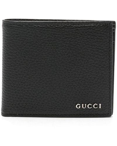 Gucci Portefeuille en cuir à plaque logo - Noir