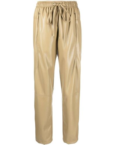 Low Classic Faux Leather Drawstring-fastening Pants - Natural