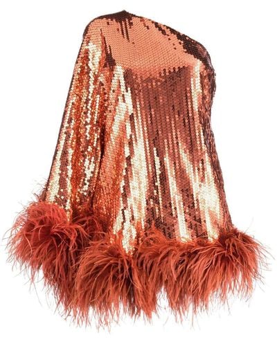 ‎Taller Marmo Robe en crêpe à sequins et plumes Piccolo Disco - Rouge